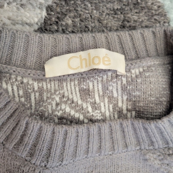 Chloe Grey White Star Print Crew Neck Sweater Size Small - Picture 5 of 9